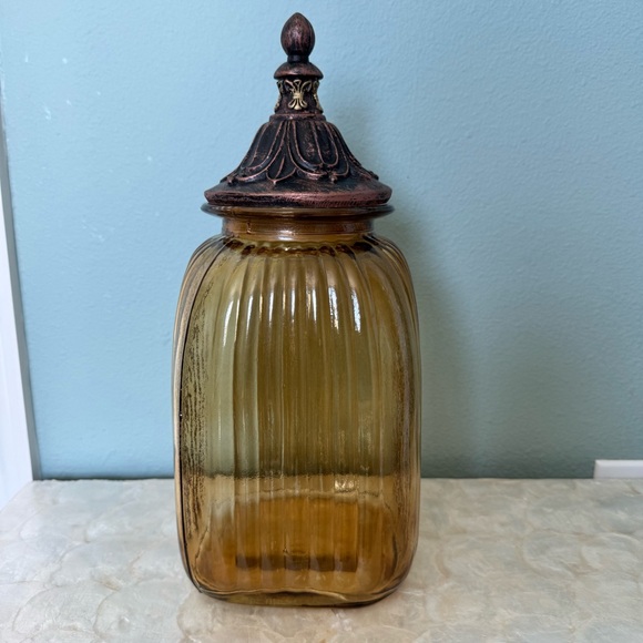 Amber Glass Jar with Ornate Lid - Picture 2 of 7